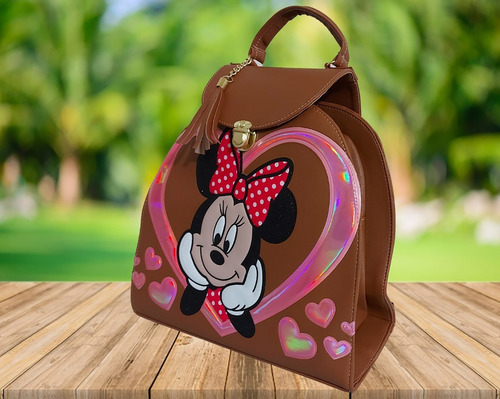 Imagen 3 de 7 de Bolsa - Mochila Para Dama, De Minnie Mouse, En Color Cafe