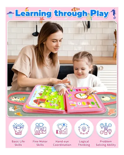Busy Board Montessori De Fieltro – Libro De Actividades De Granja Con 8 Páginas, Aprende A Abrochar, Atar Y Clasificar, Juguete Educativo Para 1-4 Años