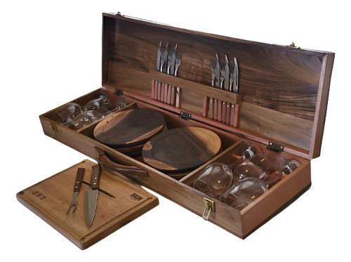 Set Asado Parrillero Estuche Cubiertos + Tabla De Regalo