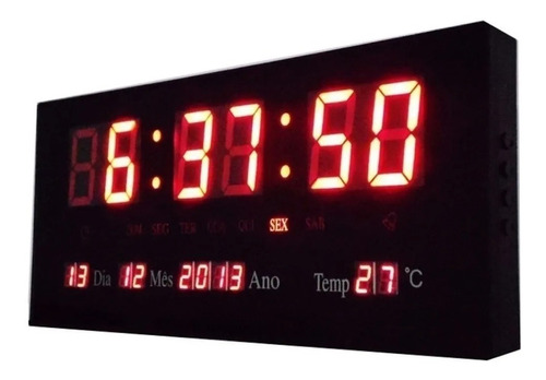 Imagem 1 de 7 de Relógio Termometro Calendário Led Digital De Parede Recepção