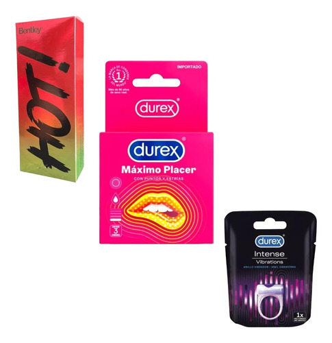   Pack Durex Preservativo + Lubricante Hot Y Anillo Vibrador