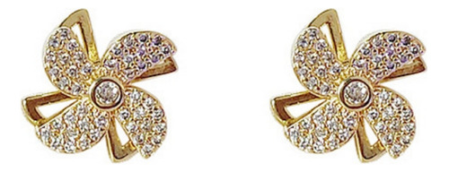 Aros Pendientes Molino Giratorio Aguja Plata S925 En Oro 14k