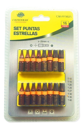 Imagen 3 de 4 de Puntas Destornillador Magneticas 25mm Torx 16pcs