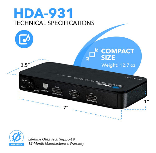 Orei Extractor De Audio Earc 4k A 60hz Para Televisores Sin