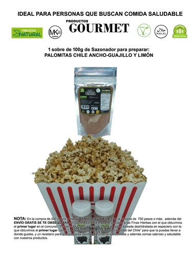 Palomitas Chile Ancho, Guajillo Limón 100g Especias Natural