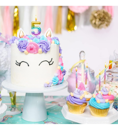 Velas De Cumpleaños De 2.7 Pulgadas Con Número Arcoíris Con