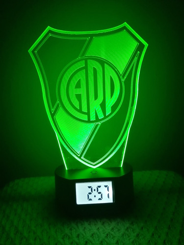 Lámpara 3d De River Plate Con Reloj Alarma 7 Col. Led