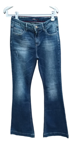 Jeans Flare Blue Wash, Efecto Desgastado, Talla 40