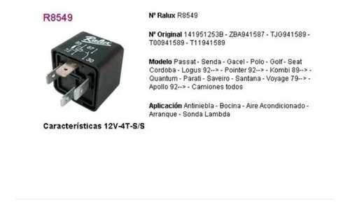 Relay Sonda Lambda Volkswagen Polo/golf Ralux 8549