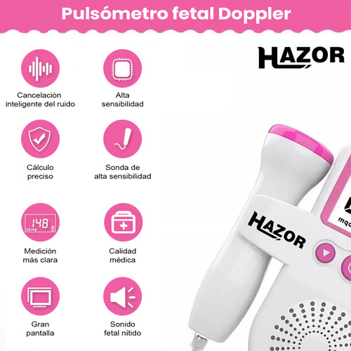 Hazor Doplerd Fetal Monitor Para Escuchar Pulsovital Latidos Bebe Seguridad Ultrasonido Portatil Seguro Y Protegido Mayor Calidad Color Rosa