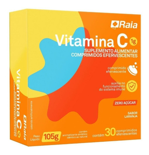 Vitamina C 1g Raia Laranja 30 Comprimidos Efervescentes