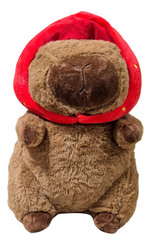 Peluche Capibara Carpincho 25 Cm - Con Variantes Marron Con Gorro Frutilla