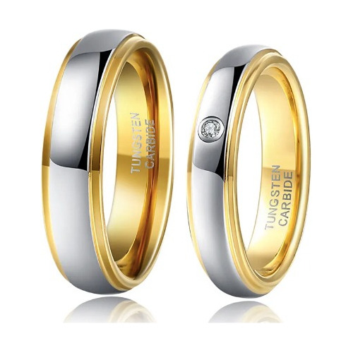 Par De Anillos Boda Matrimonio Tungsteno Y Oro Con Estuche