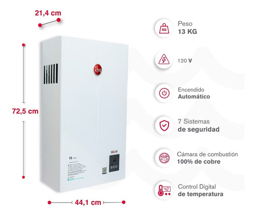 Calentador Rheem 16lt Digital Tiro Natural Gas Propano Glp