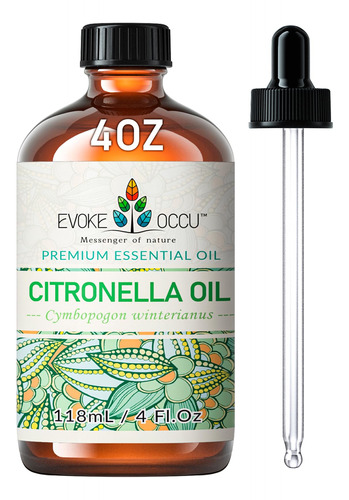 Evoke Occu Aceite Esencial De Citronela, 4 Oz, Puro, Para La