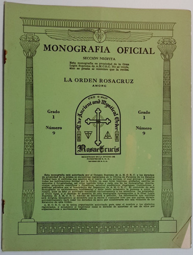 Masonería Orden Rosacruz Oficial Grado 1 Número 9 Ro 116