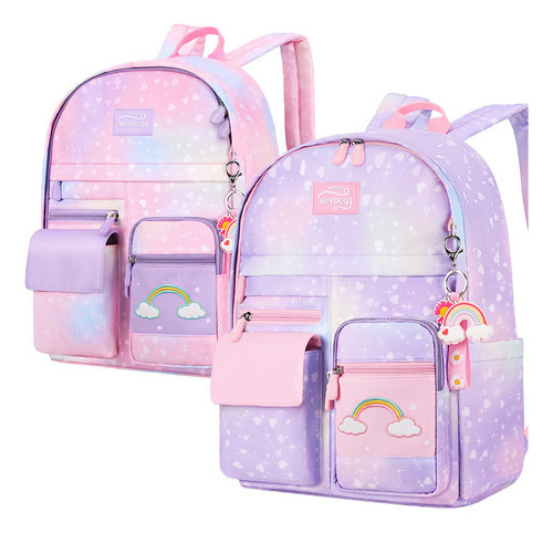 Mochila para escuela primaria, bonitas bolsas para libros en colores gris, color rosa-L