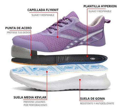 Zapatilla Reflectante Lila Punta De Acero