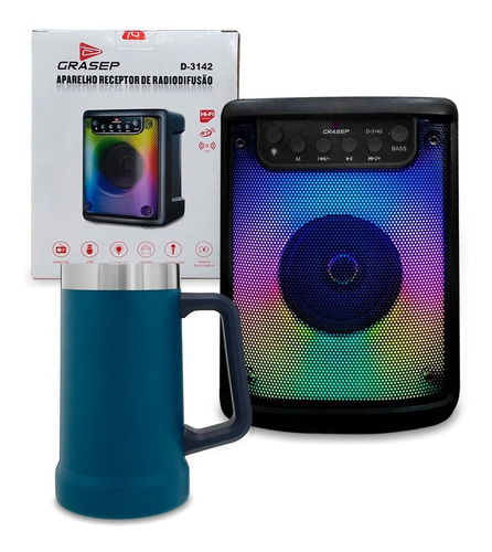 Conjunto Festa Caneca Termica Cerveja E Caixa Som Bluetooth