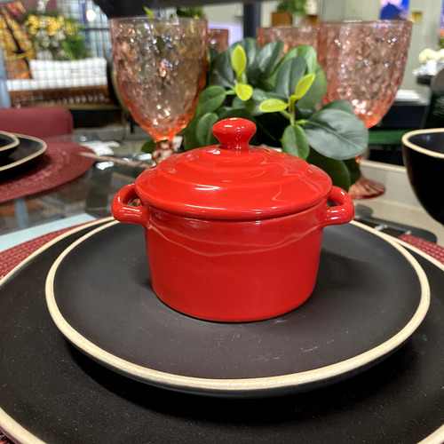 Mini Caçarola Em Cerâmica Vermelha 250ml Cor Vermelho