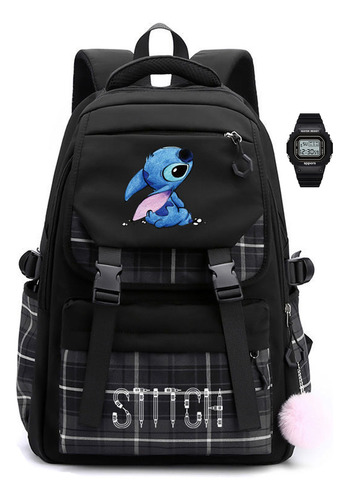 Nueva Mochila Estudiante Lilo Y Stitch Reforzada + Reloj