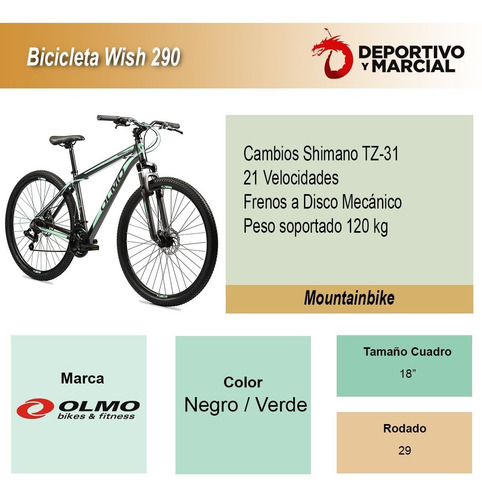 Imagen 3 de 9 de Bicicleta Wish 290 Olmo Rodado 29 21v Aluminio Frenos Disco