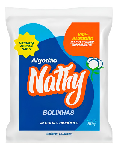 Algodão Hidrófilo Puro Bolas Bolinhas Macio Nathy 50g
