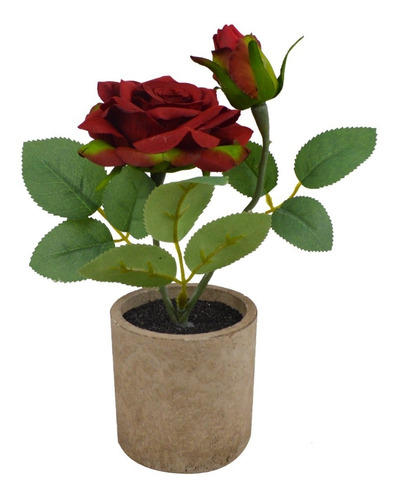 Planta Rosa Artificial Macetero Hormigón Decoración 24cm