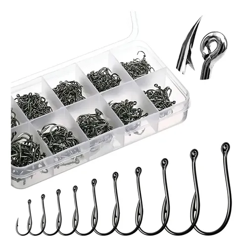 Kit Com 600 Anzóis Pesca Aço Carbono Do #3 Ao #12 Com Caixa