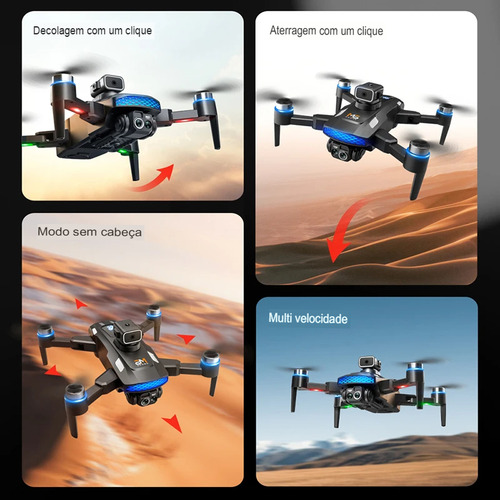 Drone M6, Tela Câmera Motor Brushless 1 Bateria + Óculos Vr Preto