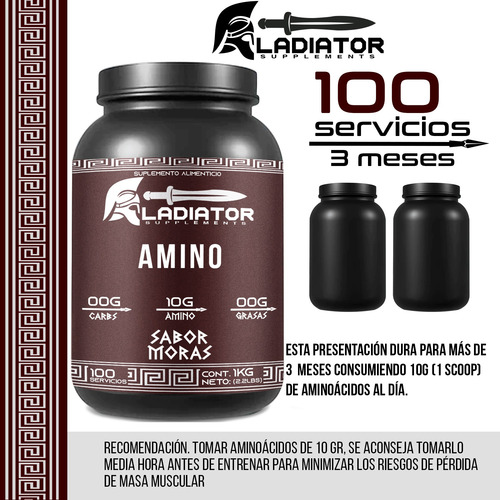 Aminoácidos En Polvo Gladiator 1kg Sabores 100 Servis Moras