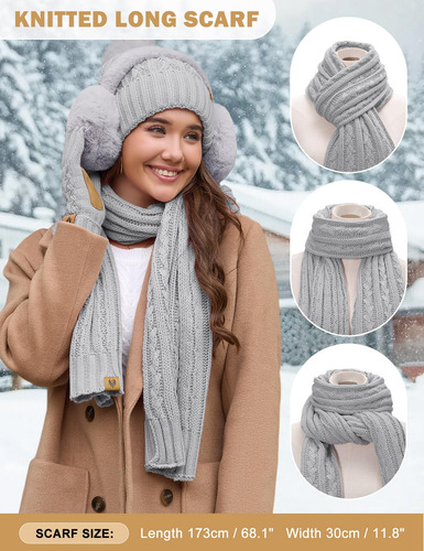 Gorro De Invierno Para Mujer, Bufanda Larga, Guantes De