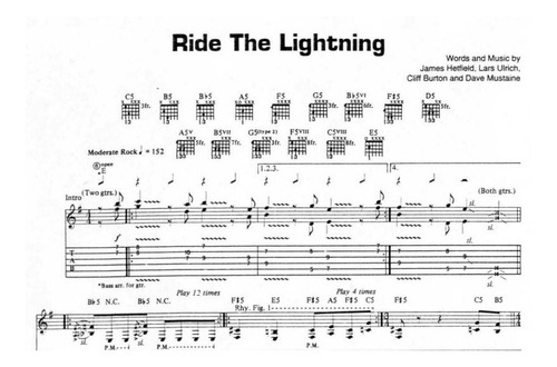 Metallica Ride The Lightning Partitura Y Tablatura Guitarra
