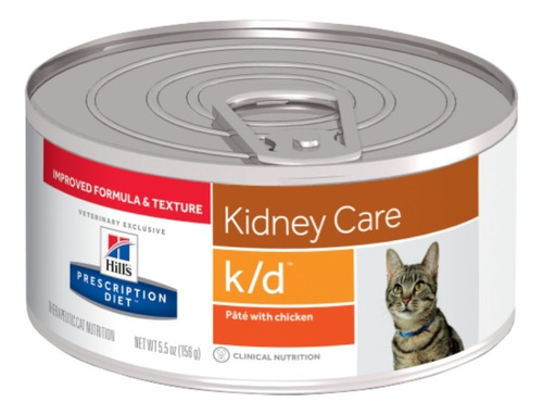 Imagen 1 de 1 de Alimento Hill's Prescription Diet Kidney Care Feline k/d para gato adulto sabor paté con pollo en lata de 5.5oz