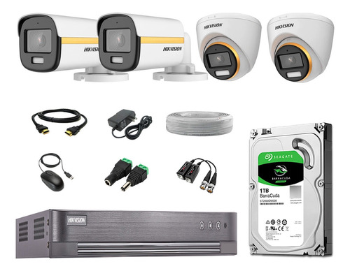 Cámaras Seguridad Kit 4 Hikvision 1080p Colorvu Noche Color