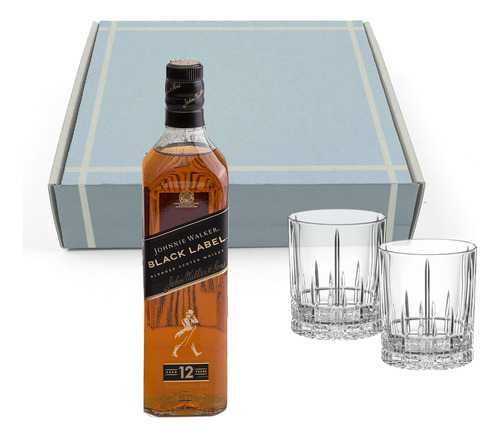 Caja Regalo Whisky Johnnie Walker Black + 2 Vasos Cristal