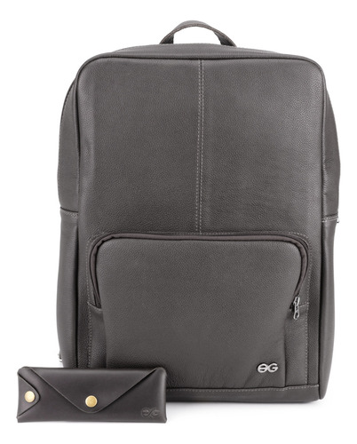 Mochila De Couro Legítimo Bolsa P/ Notebook Executiva Slim Cor Preto Desenho do tecido Lisa