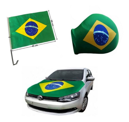 Bandeira Brasil Para Capo + Capa Retrovisor + Vidro Lateral