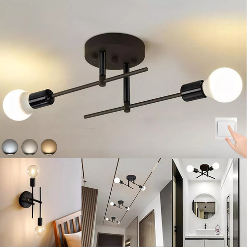 JUDENG Lámpara De Techo Moderna Lámpara De Pared Decorativas Araña Moderna Lámpara De Techo Lámpara De Pared Para Baño Estructura Negro Lámpara De Techo Colgante Y Moderna Con 2 Luces Lámpara De Techo