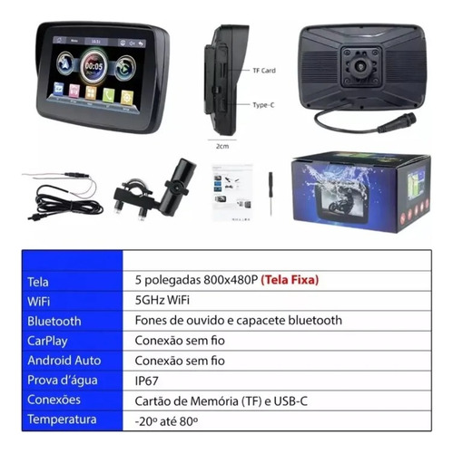 Navegador Gps Moto Carplay Android Auto Xmax250 Preto América Do Sul