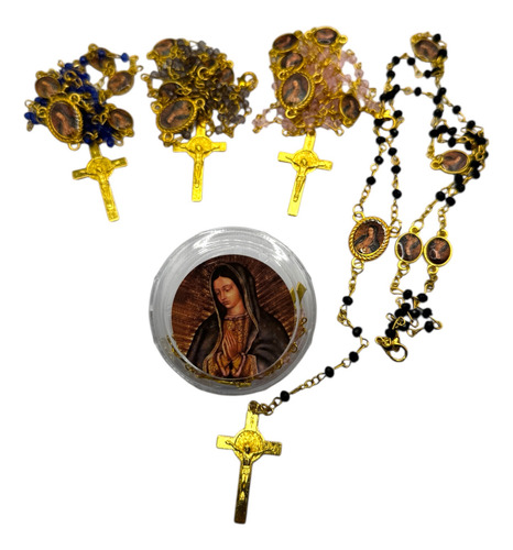 12 Rosarios Virgen Guadalupe Cristal Tarjeta Recuerdo Bolsa