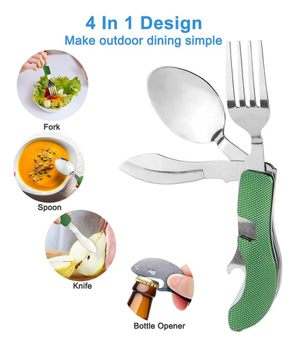 Set De Cubiertos Camping Cuchillo Abridor Tenedor Doblable