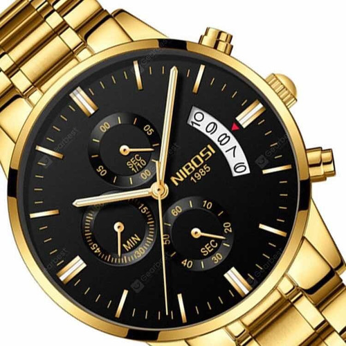 Relógio Masculino Nibosi 100% Funcional Dourado Importado