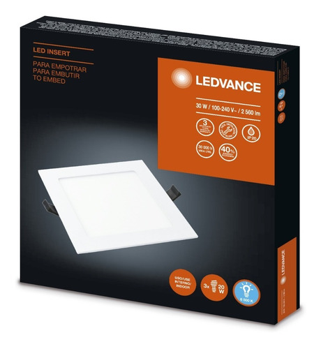 Imagen 2 de 5 de Panel Led P/embutir 30w Ledvance Luz Fria Cuadrado Pack X 2
