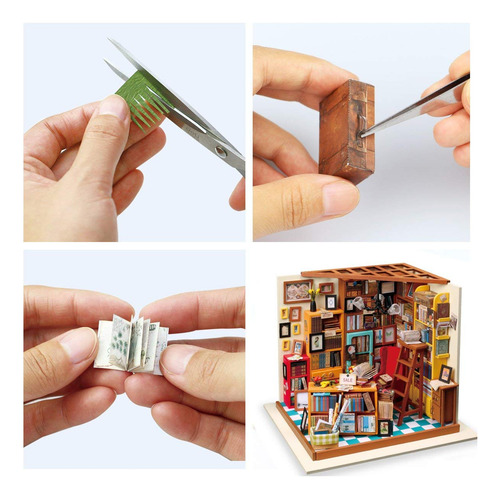 Kit De Casa De Muñecas Miniatura Librería Bricolaje Madera