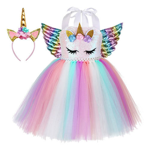 Vestido De Lentejuelas Con Diseño De Unicornio Para Niña