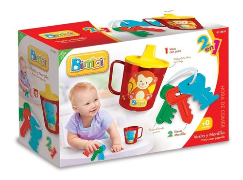 Imagen 2 de 3 de Vaso Taza Con Pico Y Mordillo Llave Para Bebé Bimbi 2en1 0m+