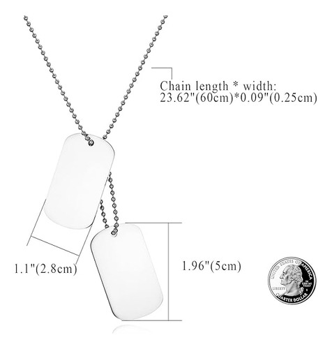 Collar Para Hombre Con Grabado, 2 Placas De Identificación Militares, Estilo Ejército, Colgante Con Cadena De 70 Cm, Color Blanco Y Negro Agregar Un Cuadro De Visualización