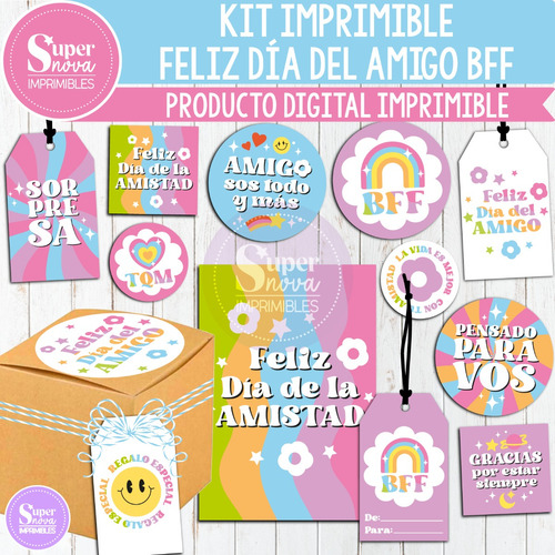 Kit Imprimible Feliz Día Del Amigo Bff Tags Sticker Tarjetas
