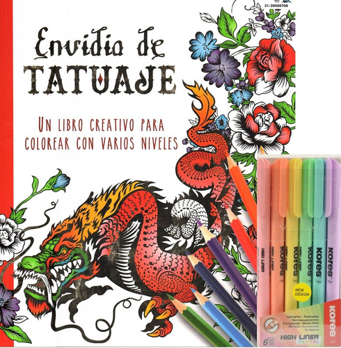 Envidia De Tatuaje Libro Colorear + Resaltadores Kores × 6